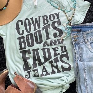 L&B Life teal western graphic tee size small